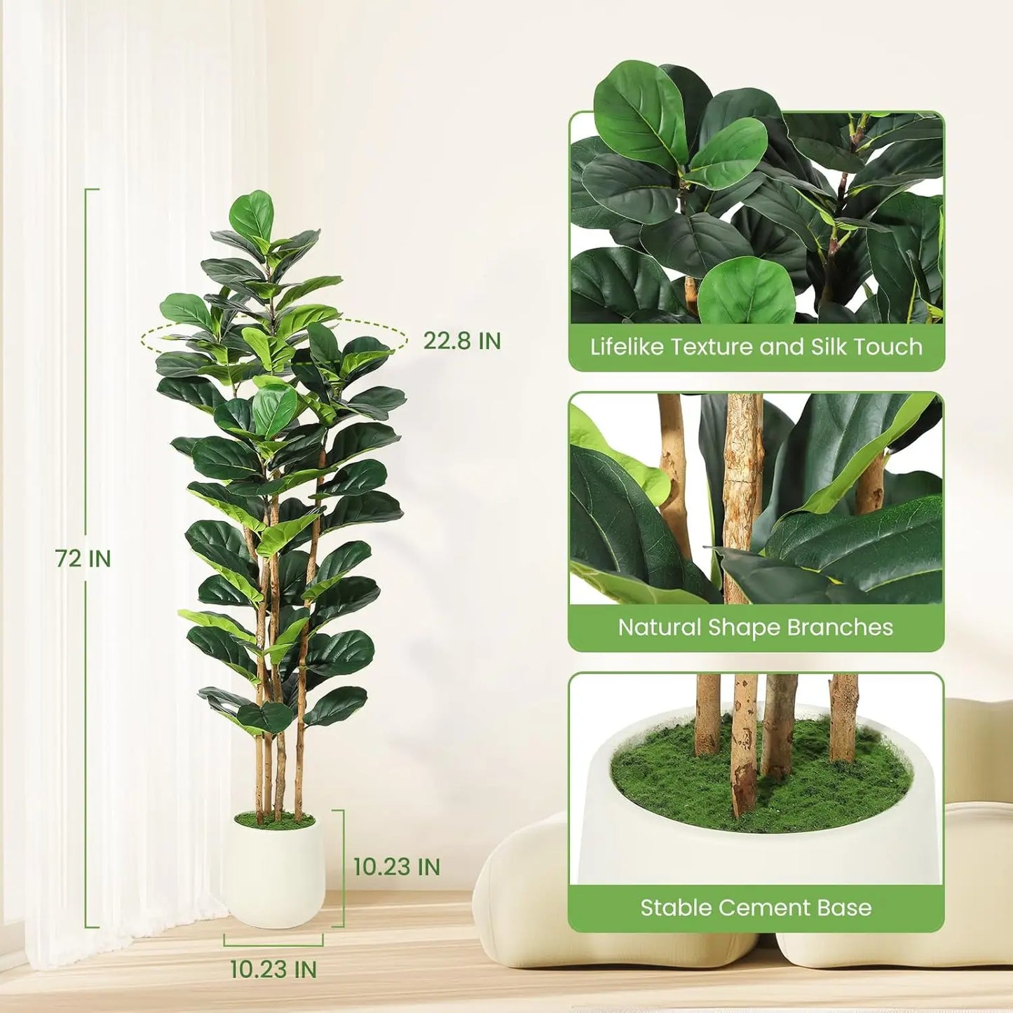 HiMISS Fiddle Leaf Fig Tree With Pot Faux Plant For Home Decor