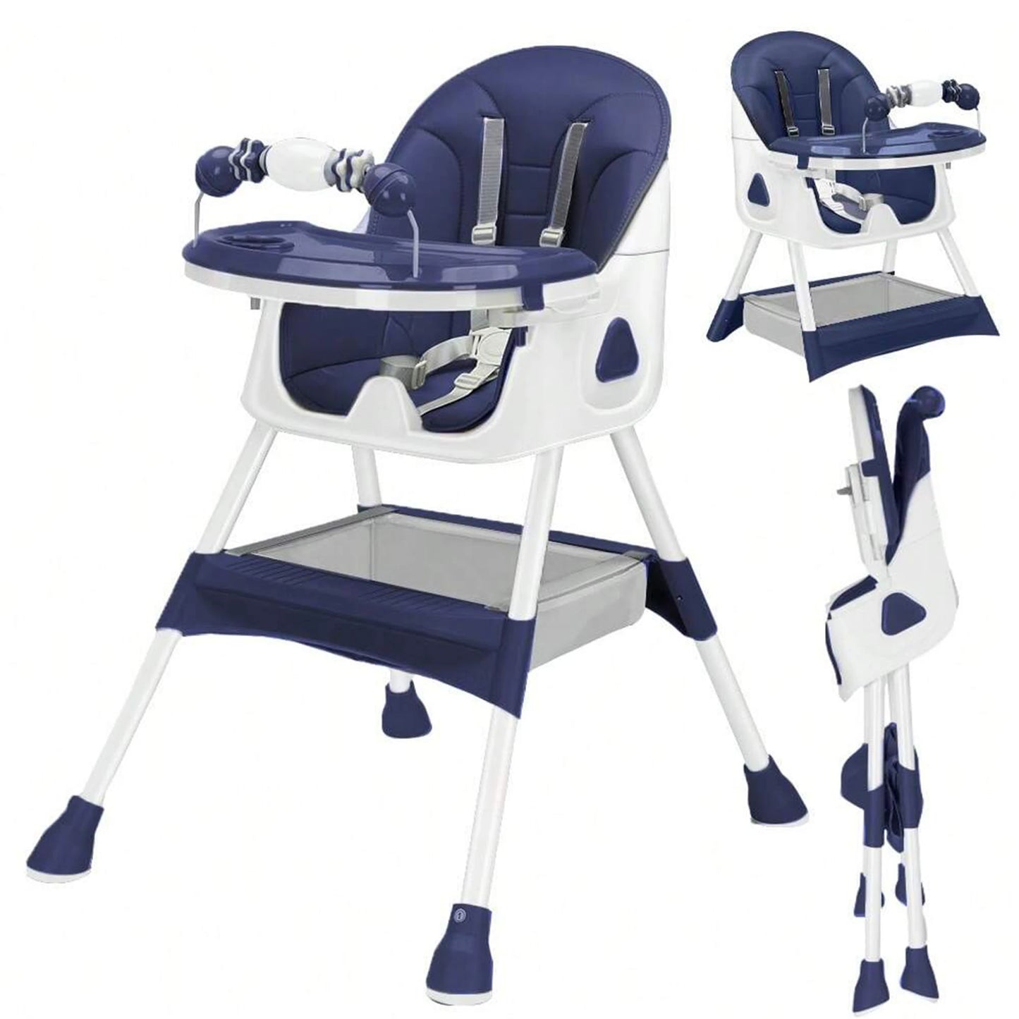PIORLADO Foldable Baby High Chair With Tray Antislip Pad ToyRack