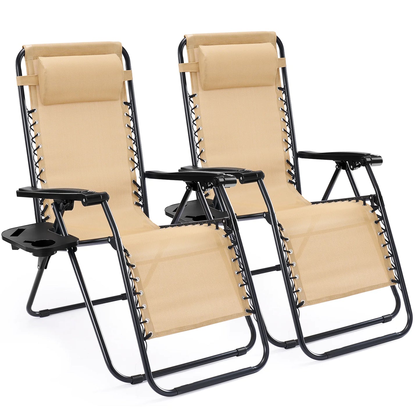 JHK Portable Zero Gravity Folding Recliner Chairs Cup Holders 2
