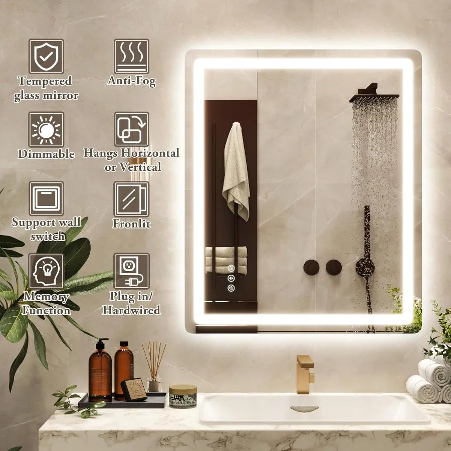 LED Bathroom Vanity Mirror With Anti Fog Dimmable Touch Control