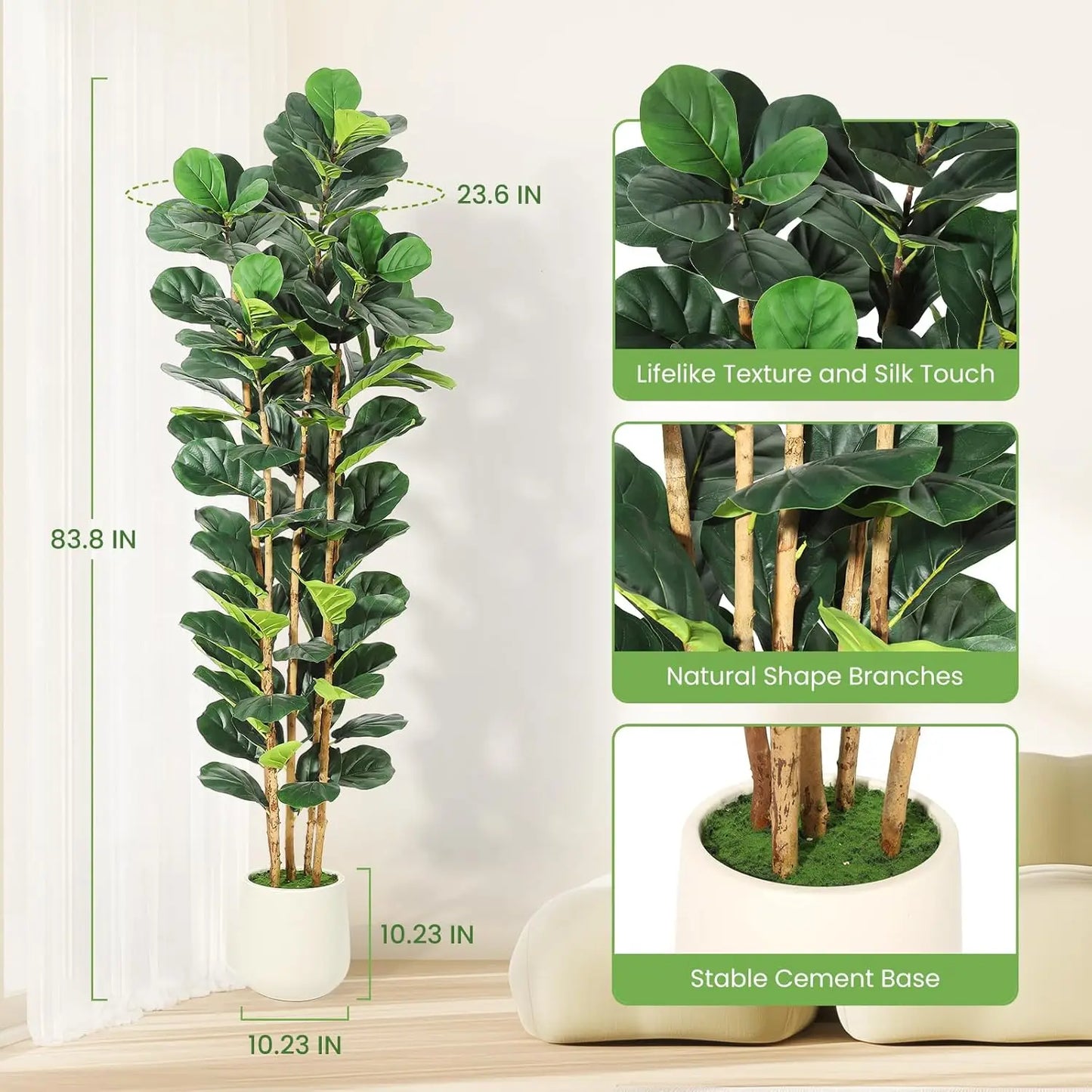 HiMISS Fiddle Leaf Fig Tree With Pot Faux Plant For Home Decor