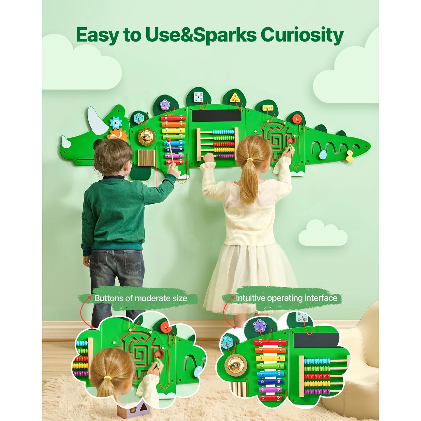 SucceBuy Dinosaur Kids Busy Wall Board With 11 Activity Panels