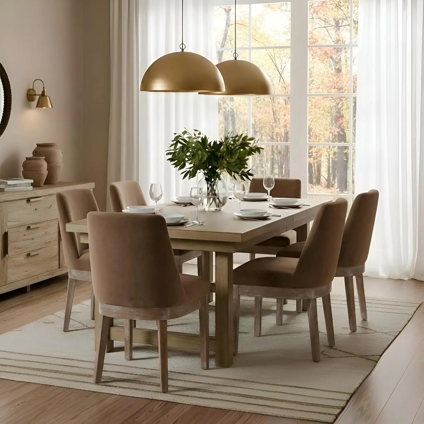 Modern Linen Dining Chairs Set Upholstered Back Wood Legs