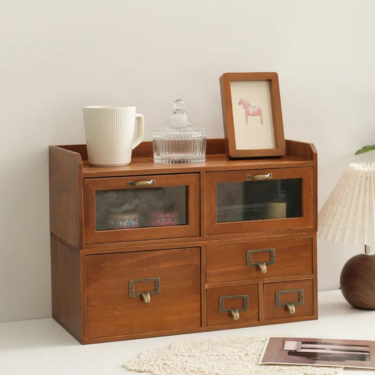 Vintage Solid Wood Desktop Organizer For Office Supplies