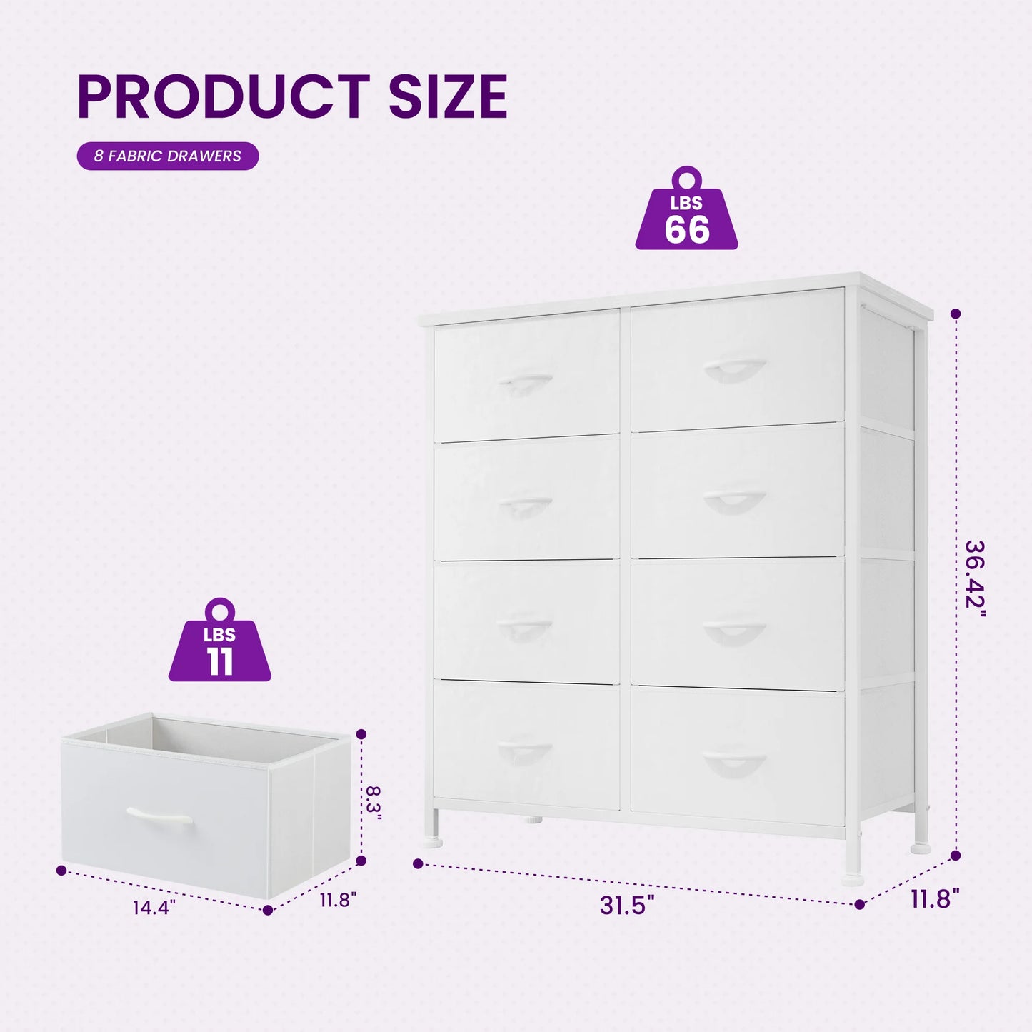 JHK 8 Drawer Fabric Dresser Wardrobe With Steel Frame