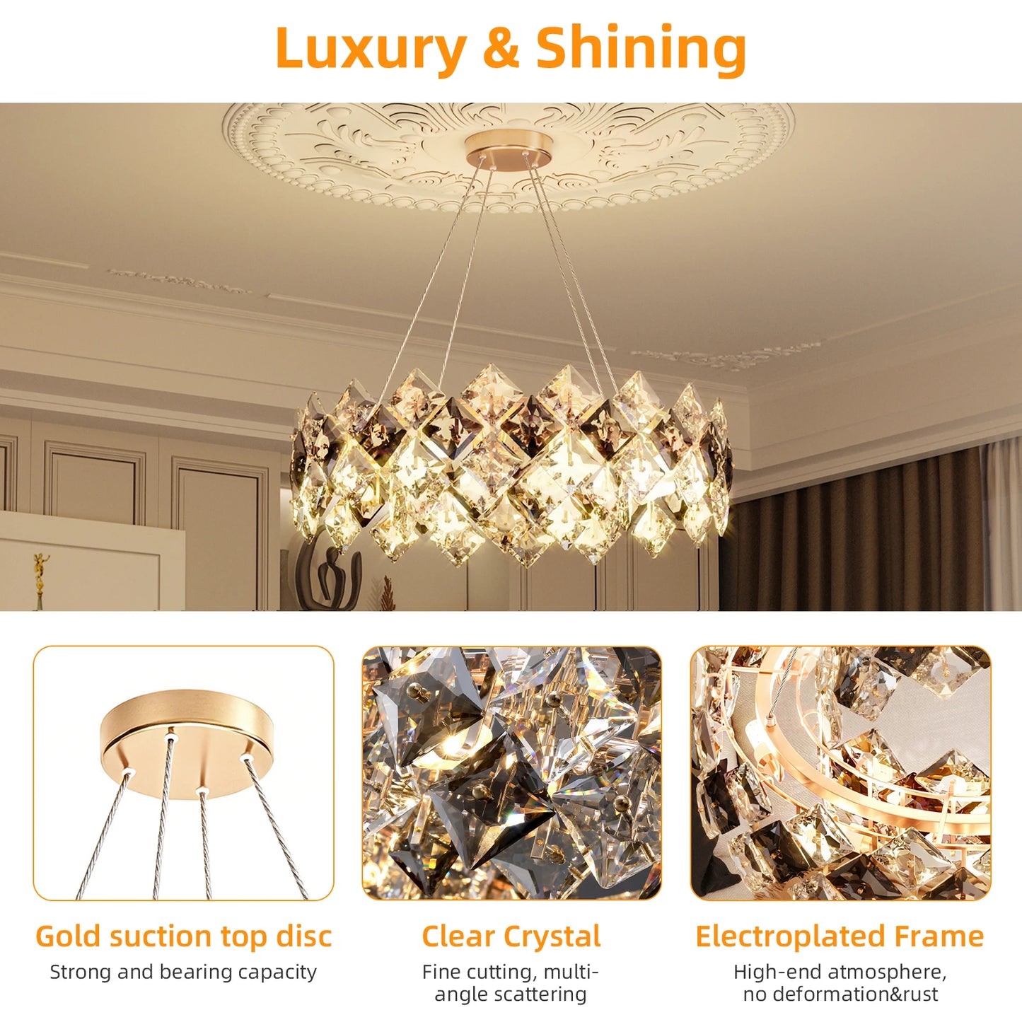 Crystal Chandelier Pendant Light For Living Room Ceiling Bulbs Included