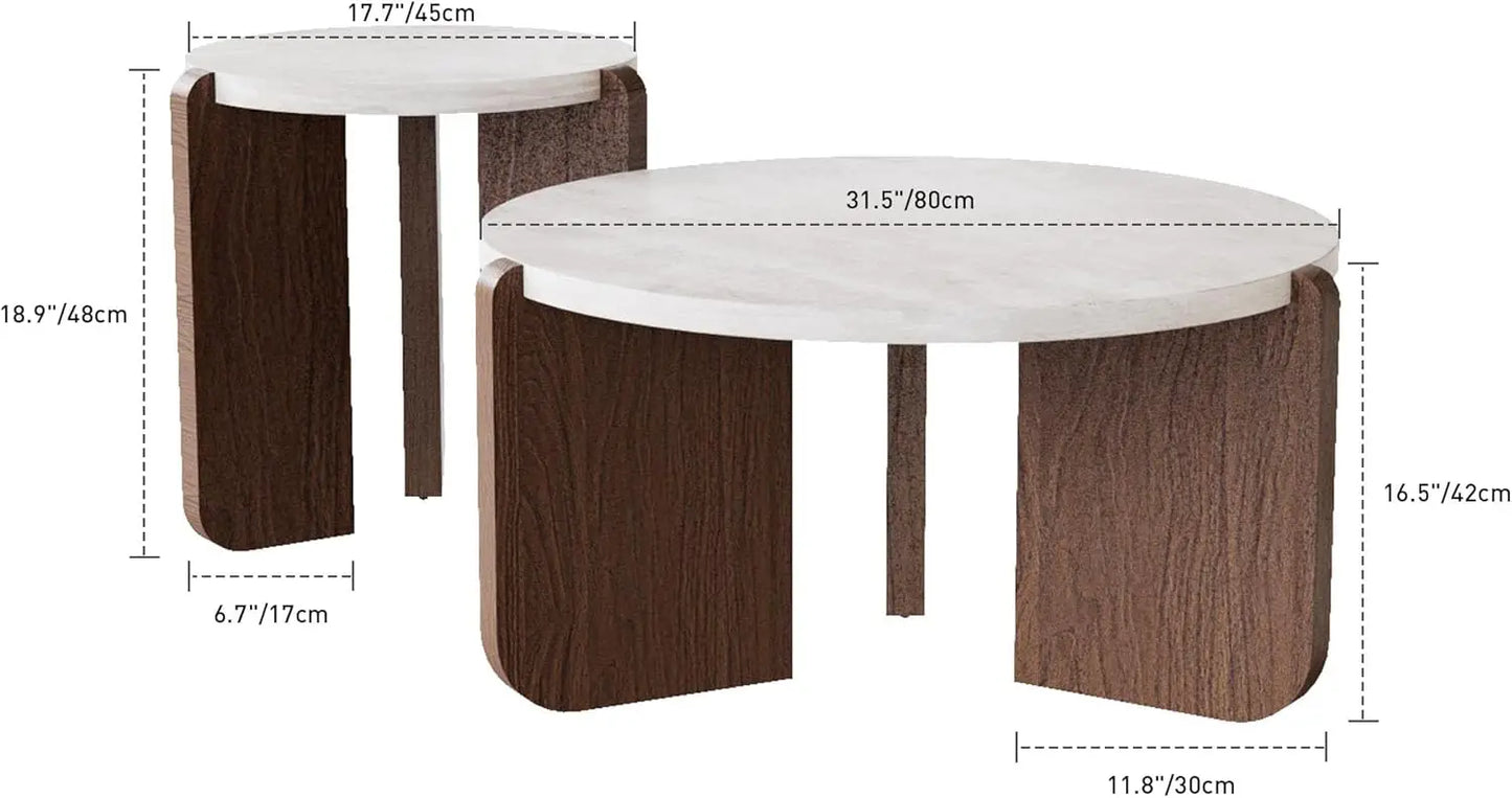 Modern Round Coffee Table And Side Table Set Faux Marble