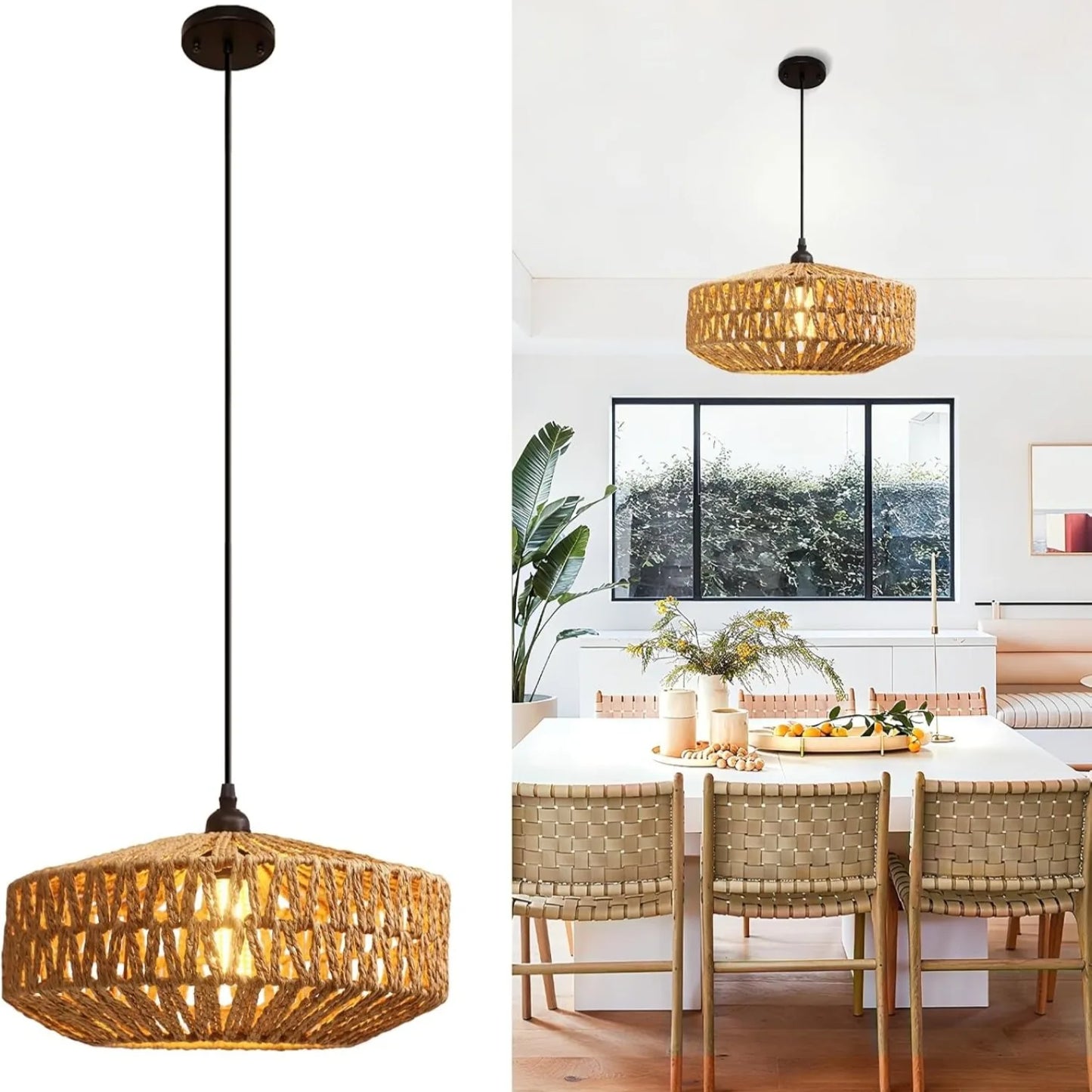 JOYINLED Farmhouse Boho Handwoven Paper Rope Chandelier Pendant Light
