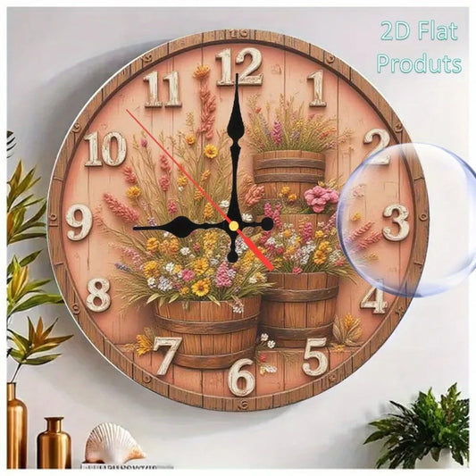 YTYIN Vintage Rustic Farmhouse Wall Clock With Floral Wooden Design