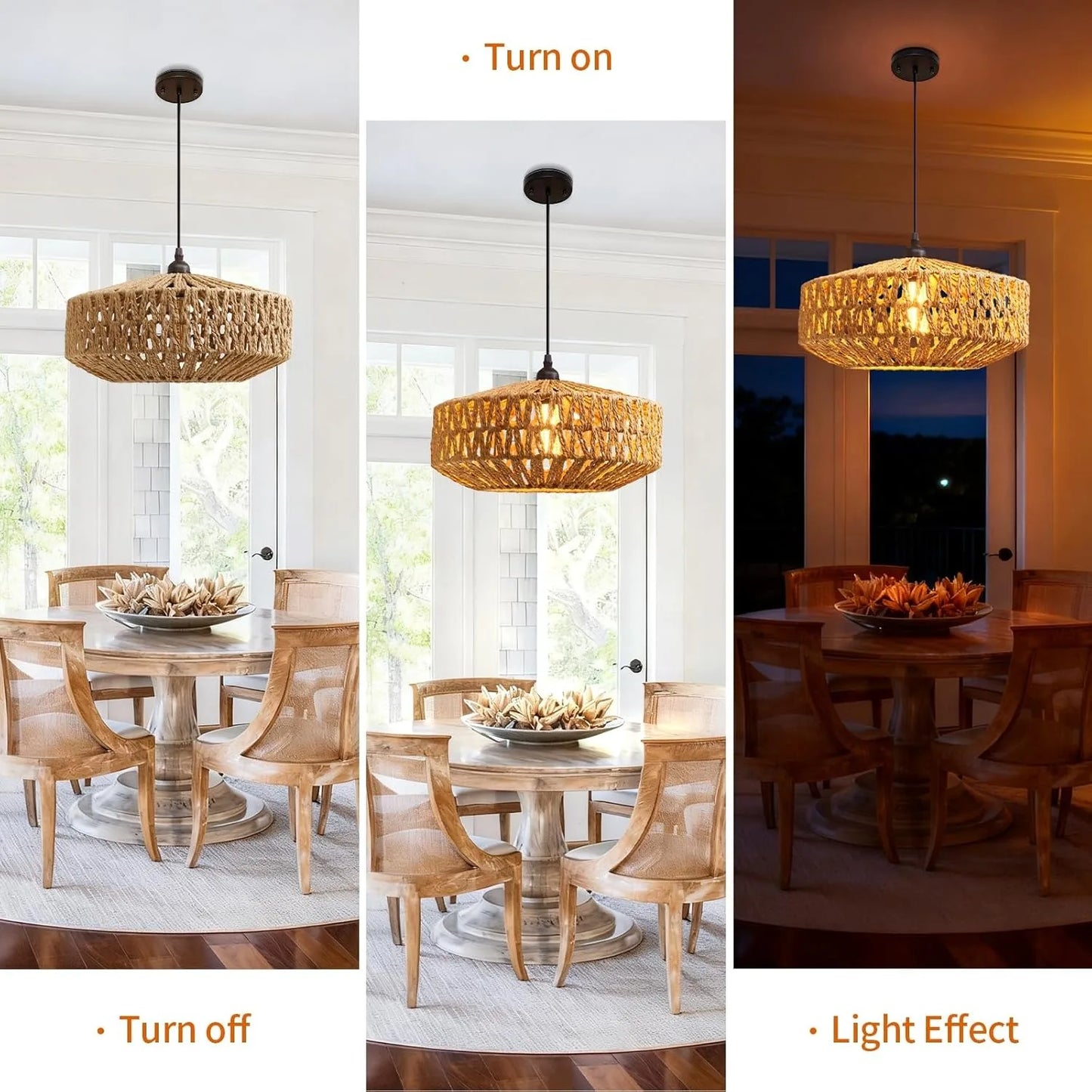 JOYINLED Farmhouse Boho Handwoven Paper Rope Chandelier Pendant Light