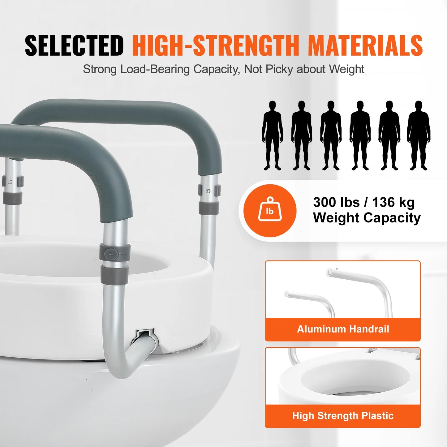 SucceBuy Raised Toilet Seat With Aluminum Handrail, 300 Lb Capacity