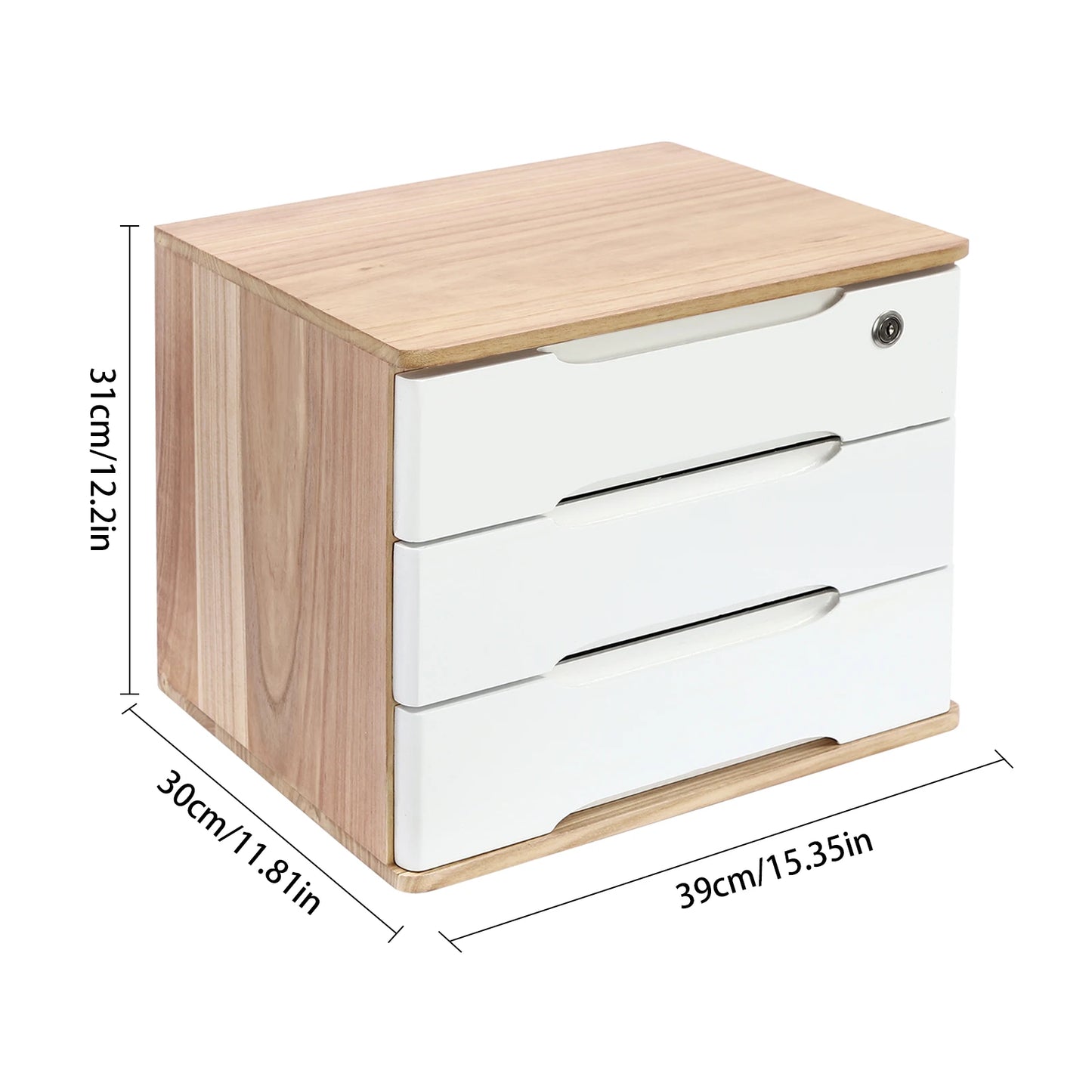 Wooden 1 2 3 Tier Desktop Storage Box Lockable Drawers