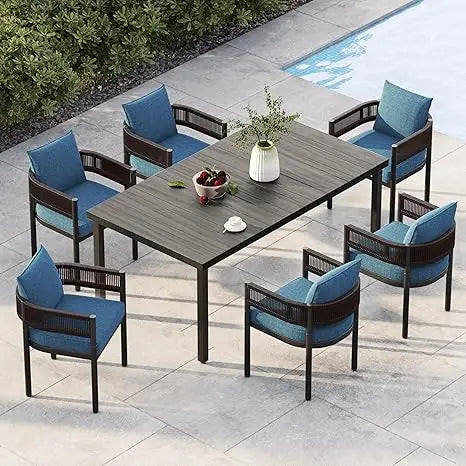 Outdoor Dining Set for Patio Table and Woven Metal Chairs