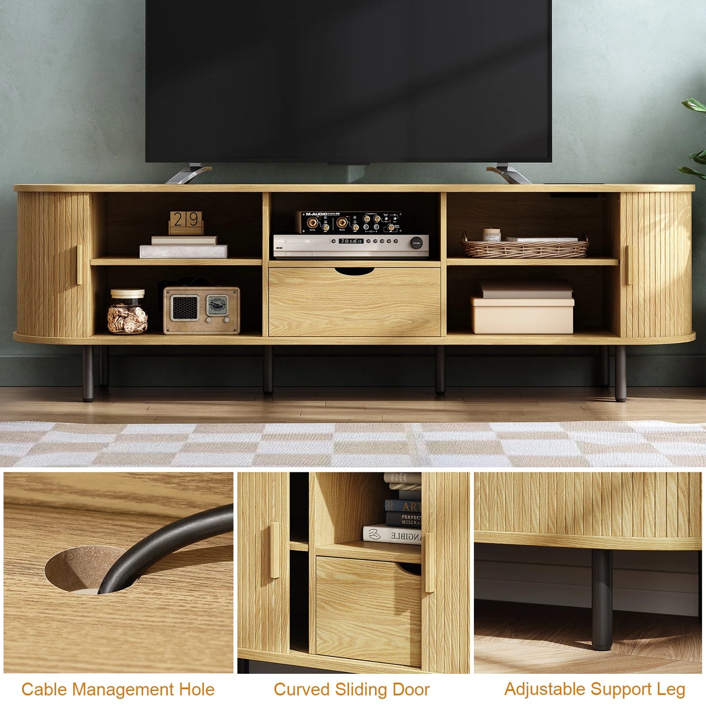 ONBRILL TV Stand With Power Outlet Storage And Drawer