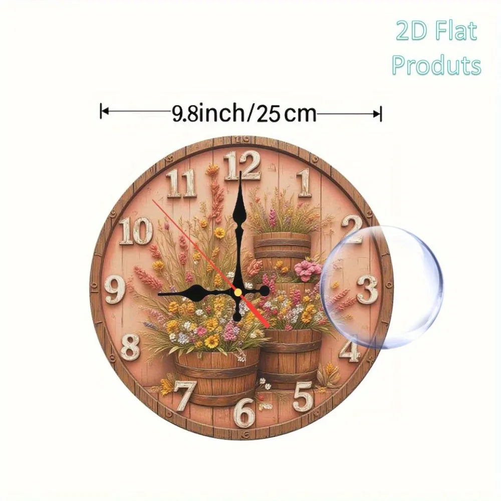 YTYIN Vintage Rustic Farmhouse Wall Clock With Floral Wooden Design