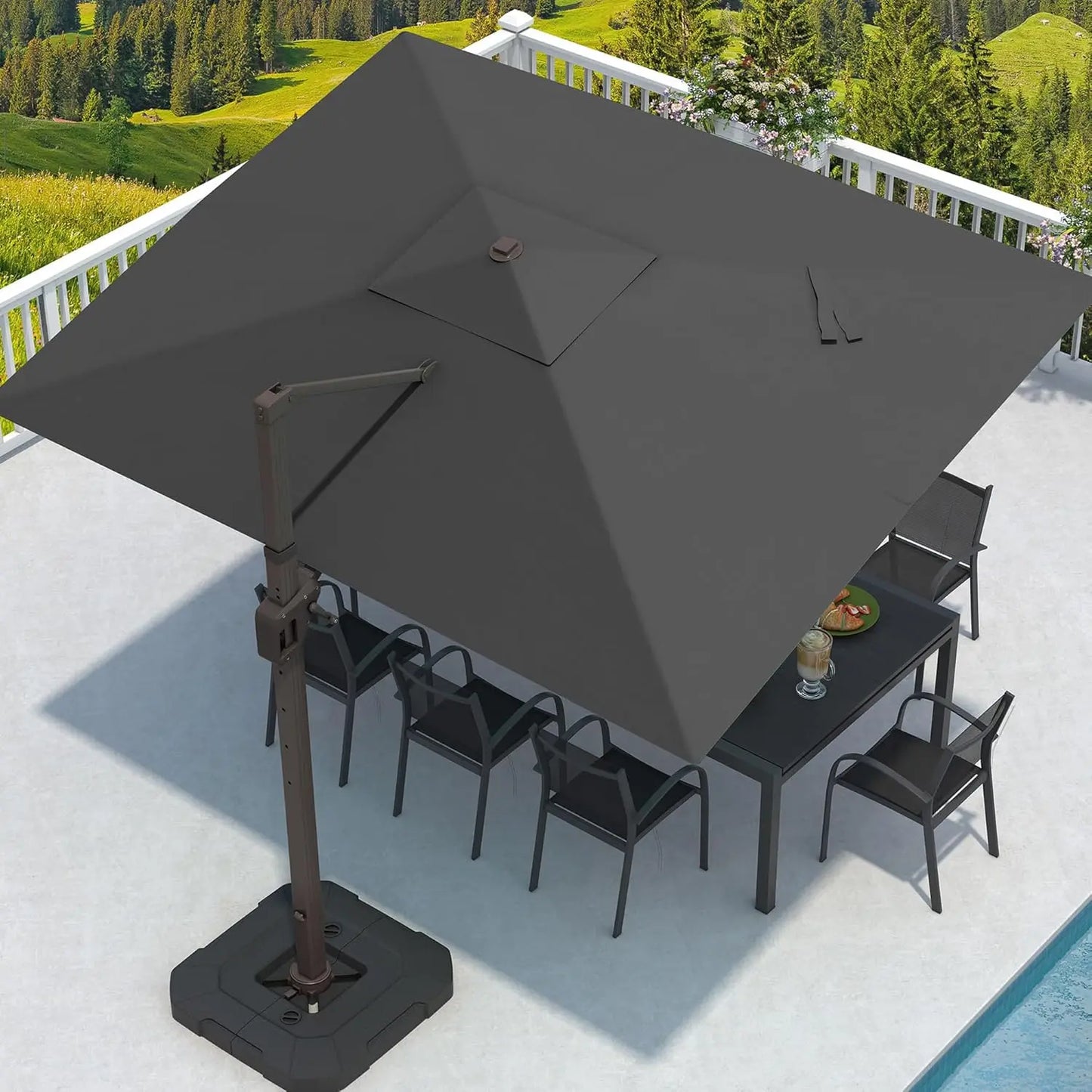 GUANGBAI Cantilever Patio Umbrella Offset 7 Tilts 360 Degree Rotation