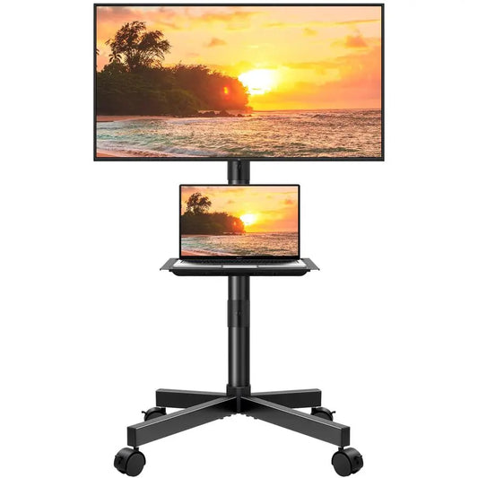 Mobile TV Cart For Flat Screen TVs With Height Adjustable Shelf