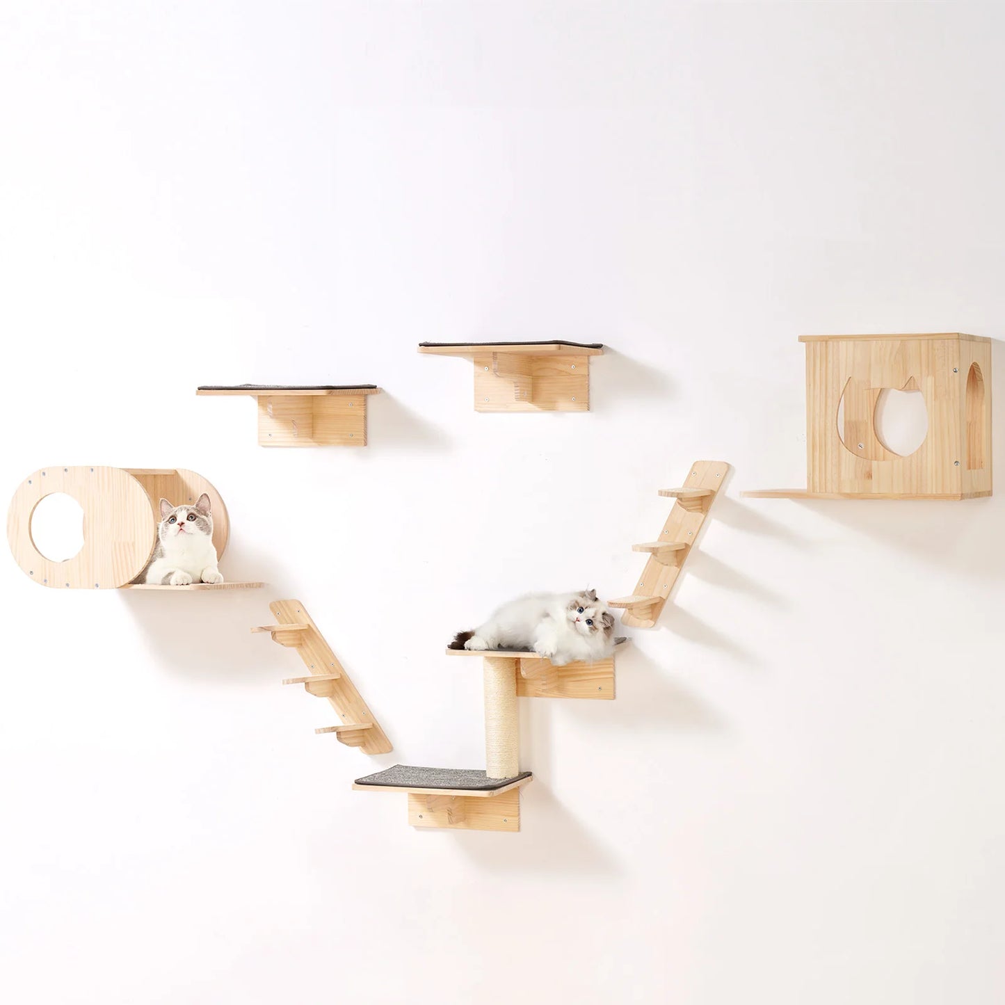 SucceBuy Wall Mounted Cat Shelves With Jumping Boards Perches