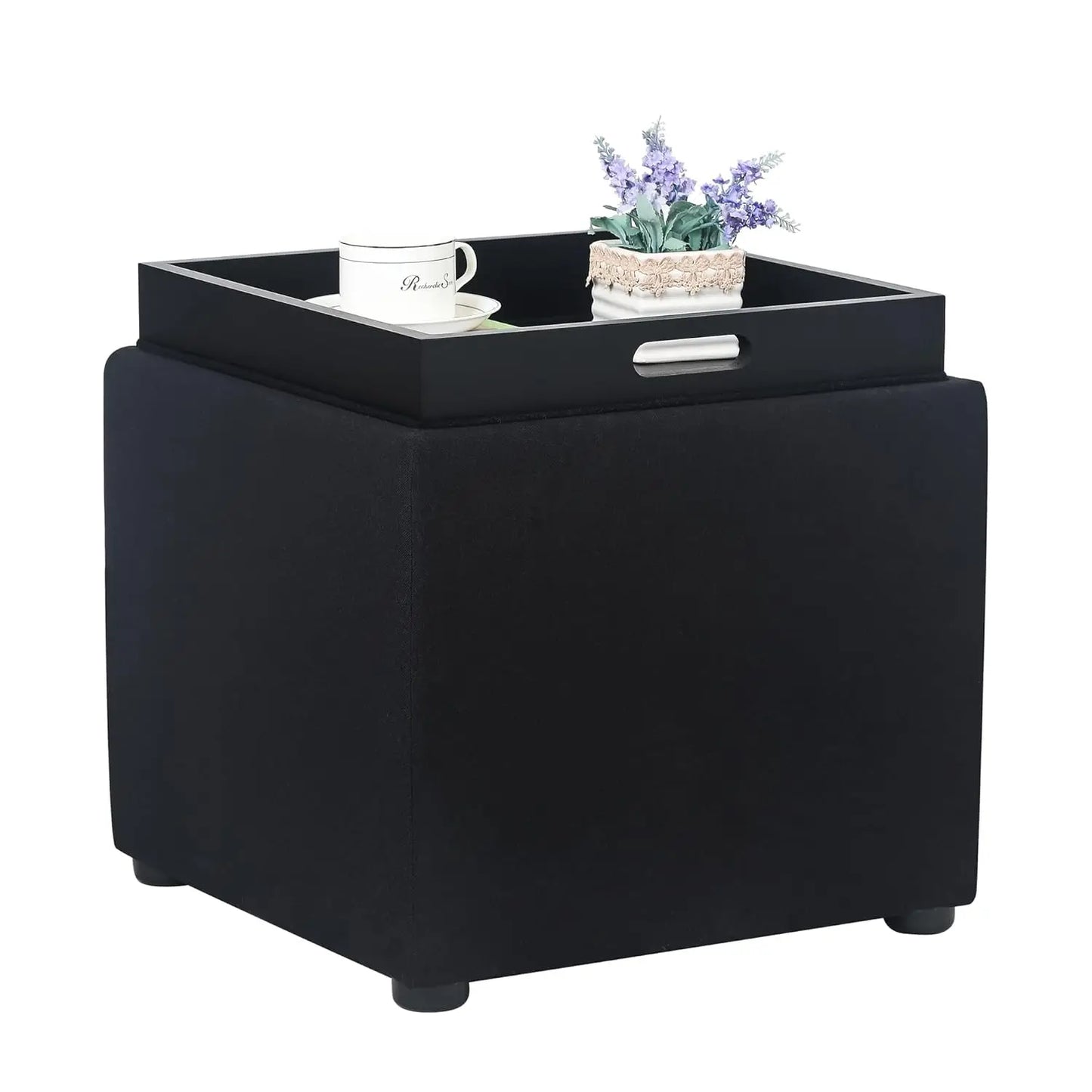 High Cube Ottoman Storage Bench With Tray Upholstered Vanity Stool