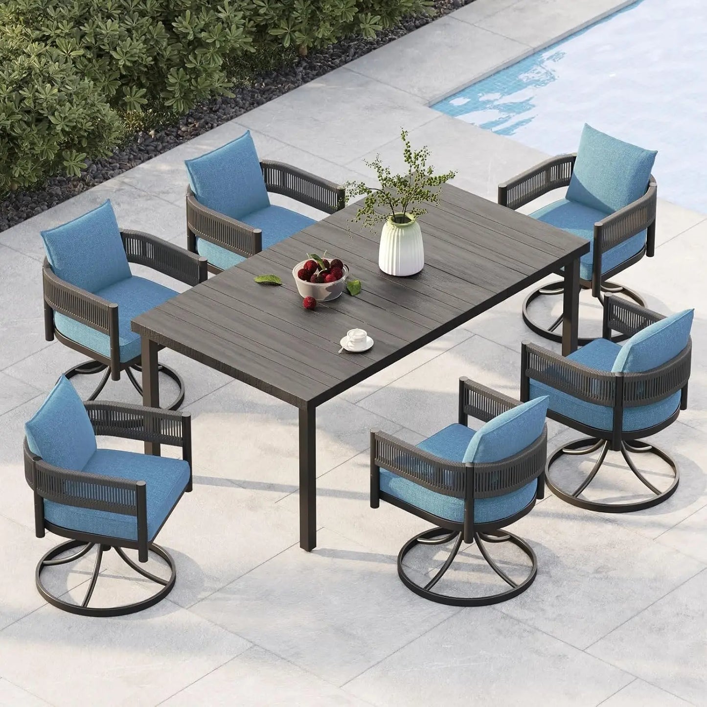 Outdoor Dining Set for Patio Table and Woven Metal Chairs