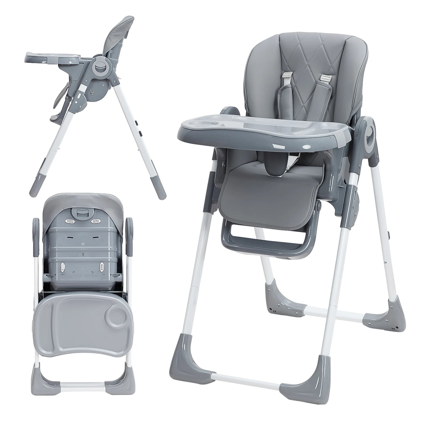 Multifunctional Foldable Baby High Chair With Adjustable Height And Recline