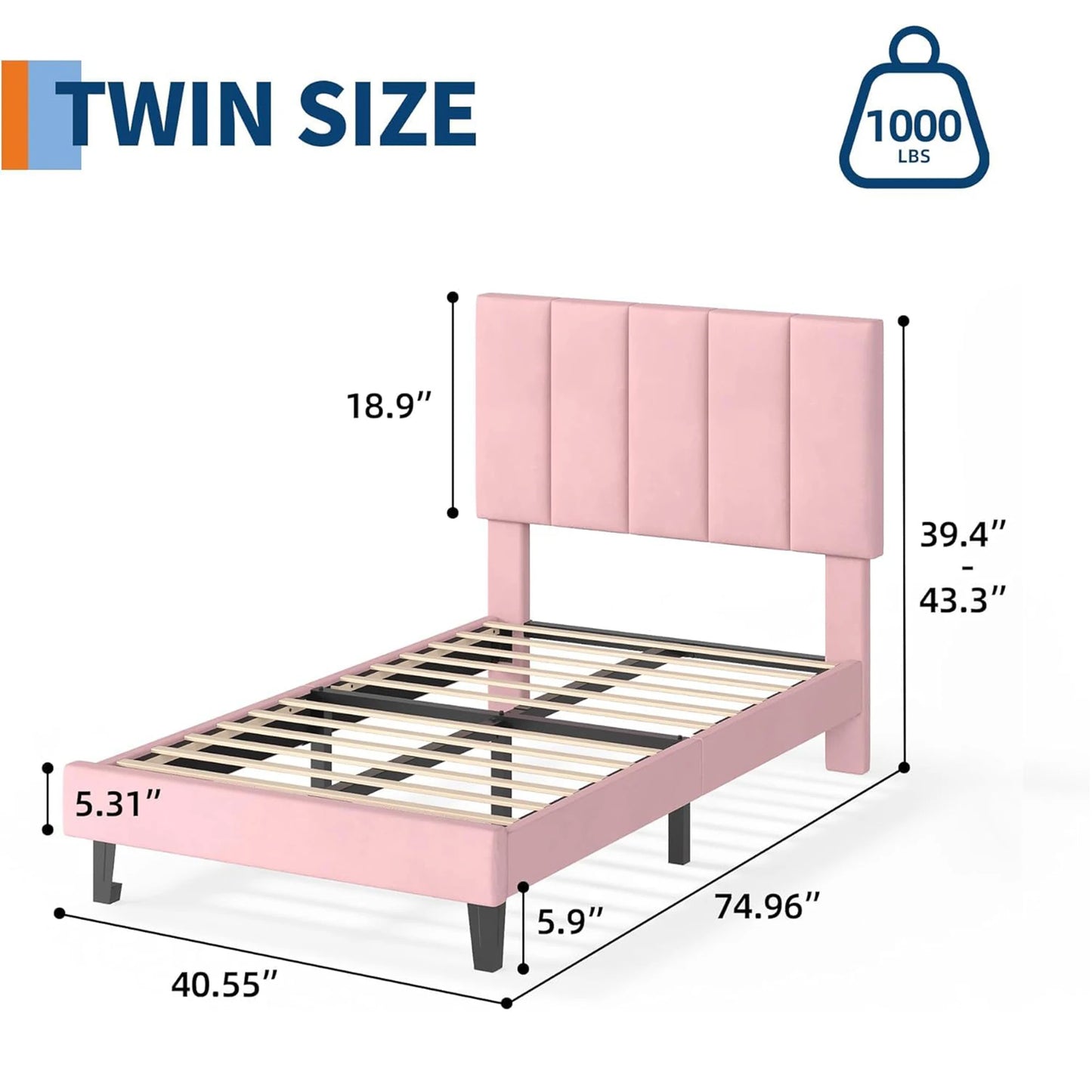 HiMiss Upholstered Platform Bed Frame With Adjustable Tufted Headboard