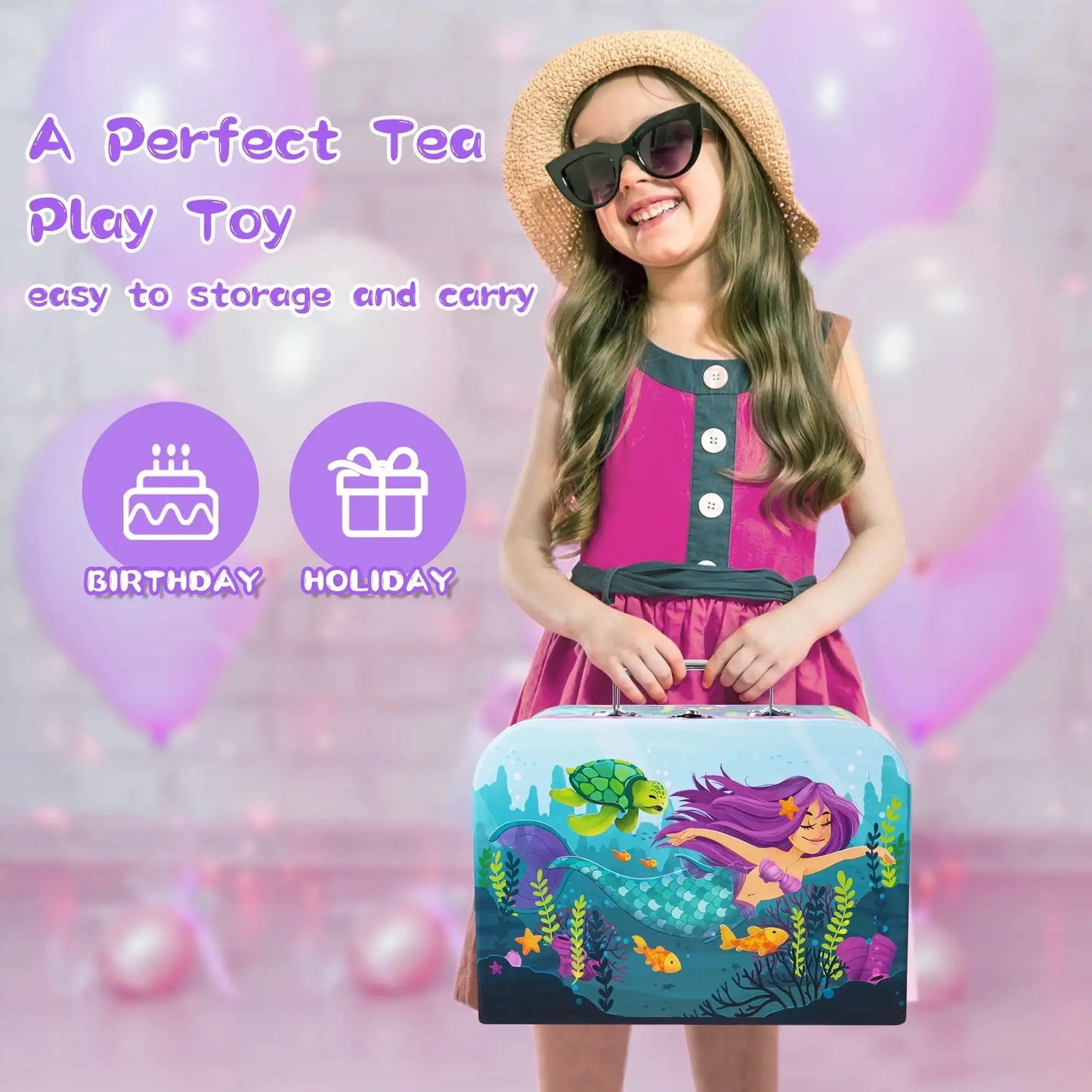 Joyfy Mermaid Tea Party Set for Girls Pretend Kitchen Play