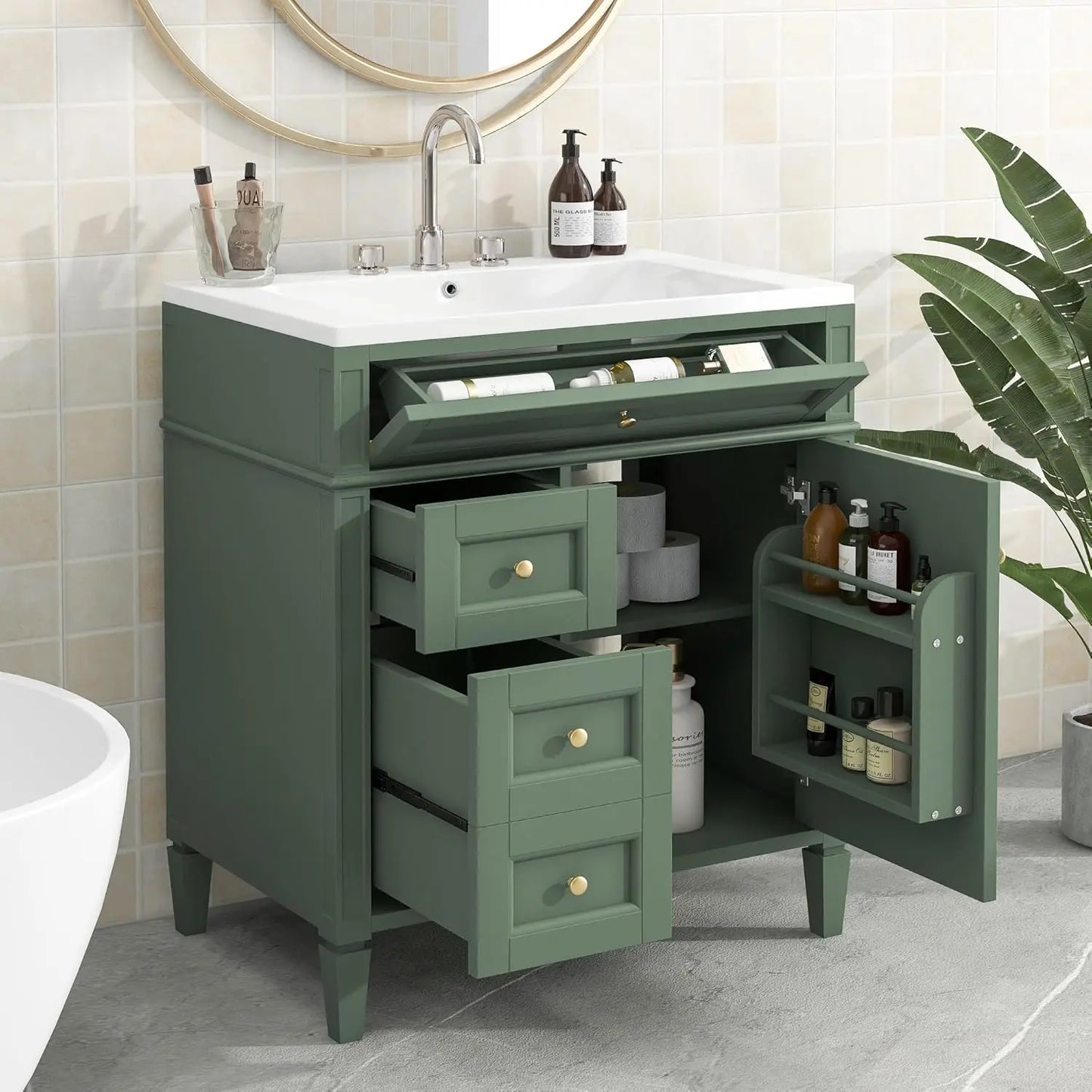 Modern Freestanding Bathroom Vanity With Ceramic Sink Storage Cabinet