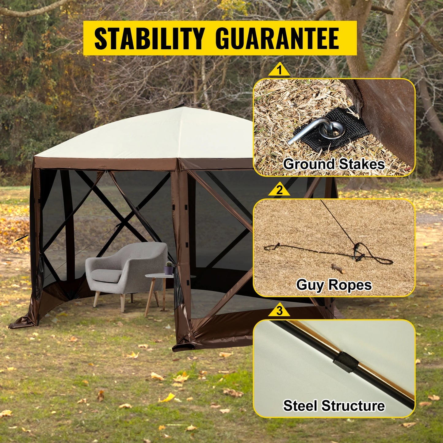 SucceBuy Pop-Up Camping Gazebo Canopy Shelter Six-Sided Shade