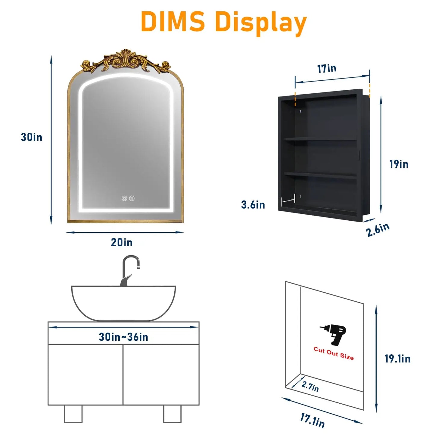 LED Bathroom Medicine Cabinet With Mirror Baroque Style Dimmable Lighting