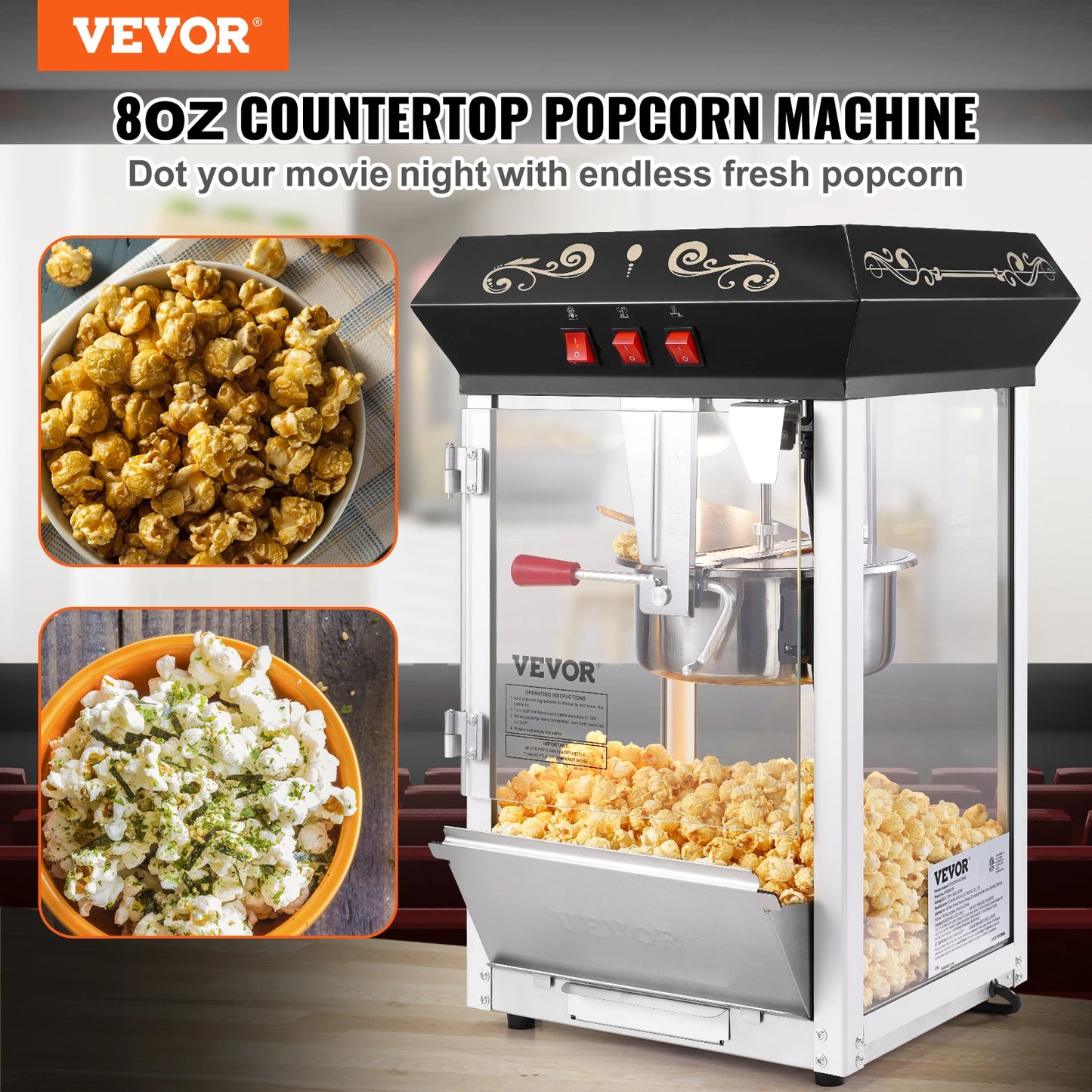SucceBuy Popcorn Popper Maker Kettle Countertop Movie Theater Style