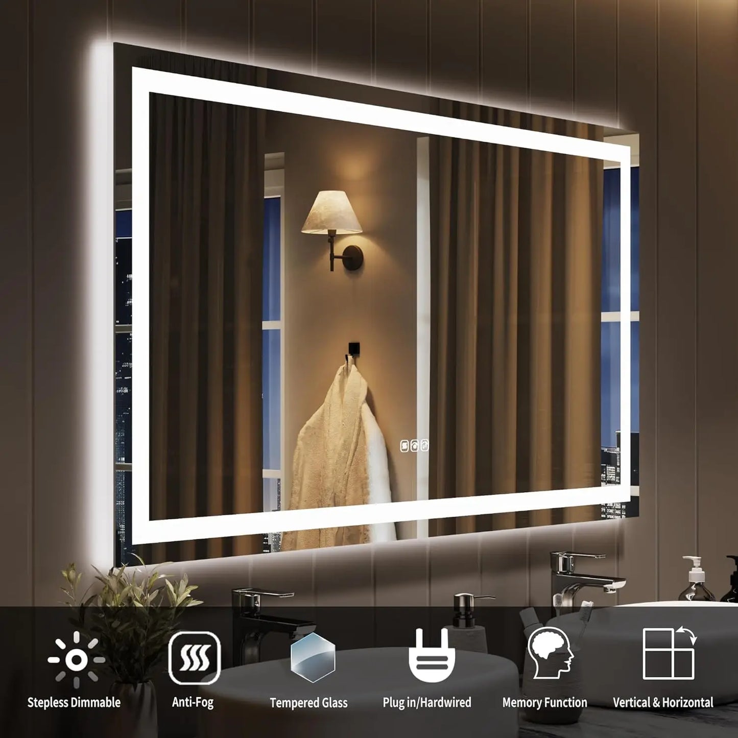 TWISTER.CK LED Bathroom Mirror With Memory Dimmable Anti Fog Backlit Wall Mount