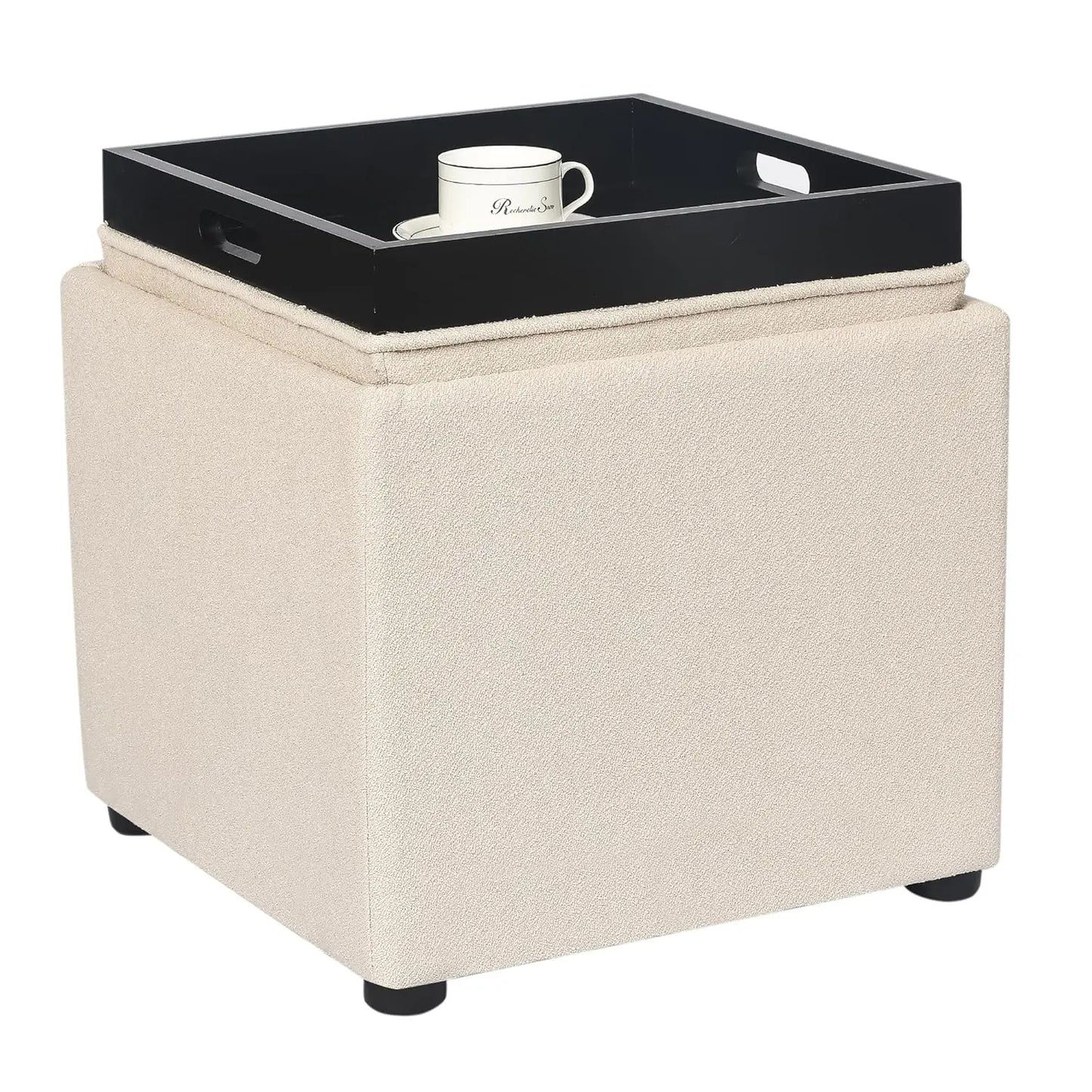 High Cube Ottoman Storage Bench With Tray Upholstered Vanity Stool