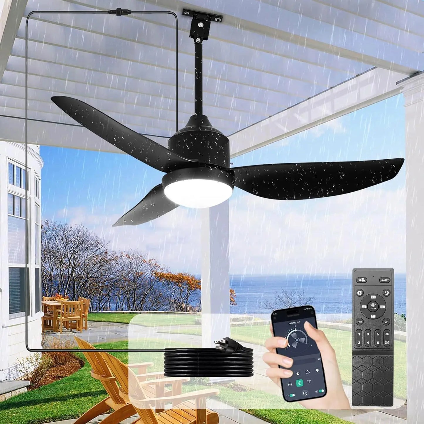 Outdoor Ceiling Fan With Light, Remote App Control