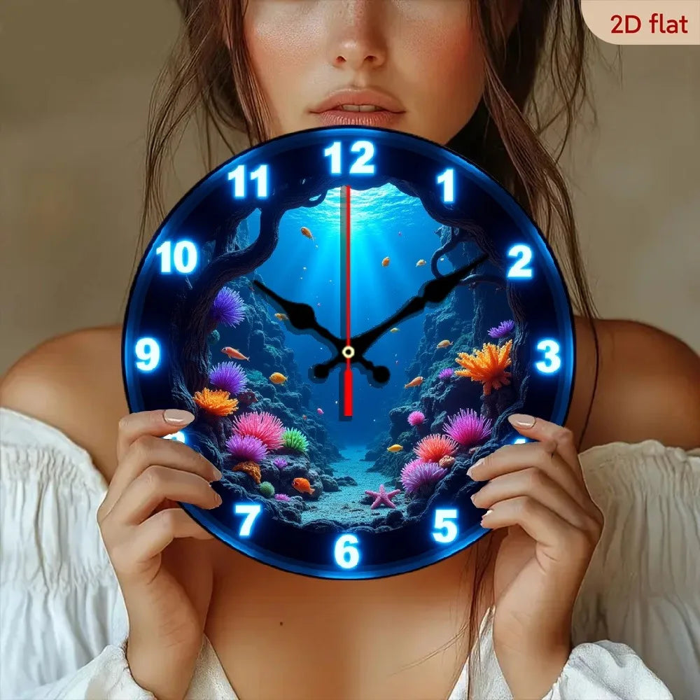 YTYIN Silent Glow In The Dark Ocean Theme Wall Clock