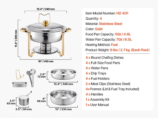 SucceBuy Chafing Dish Buffet Set Stainless Steel with 4 Pans