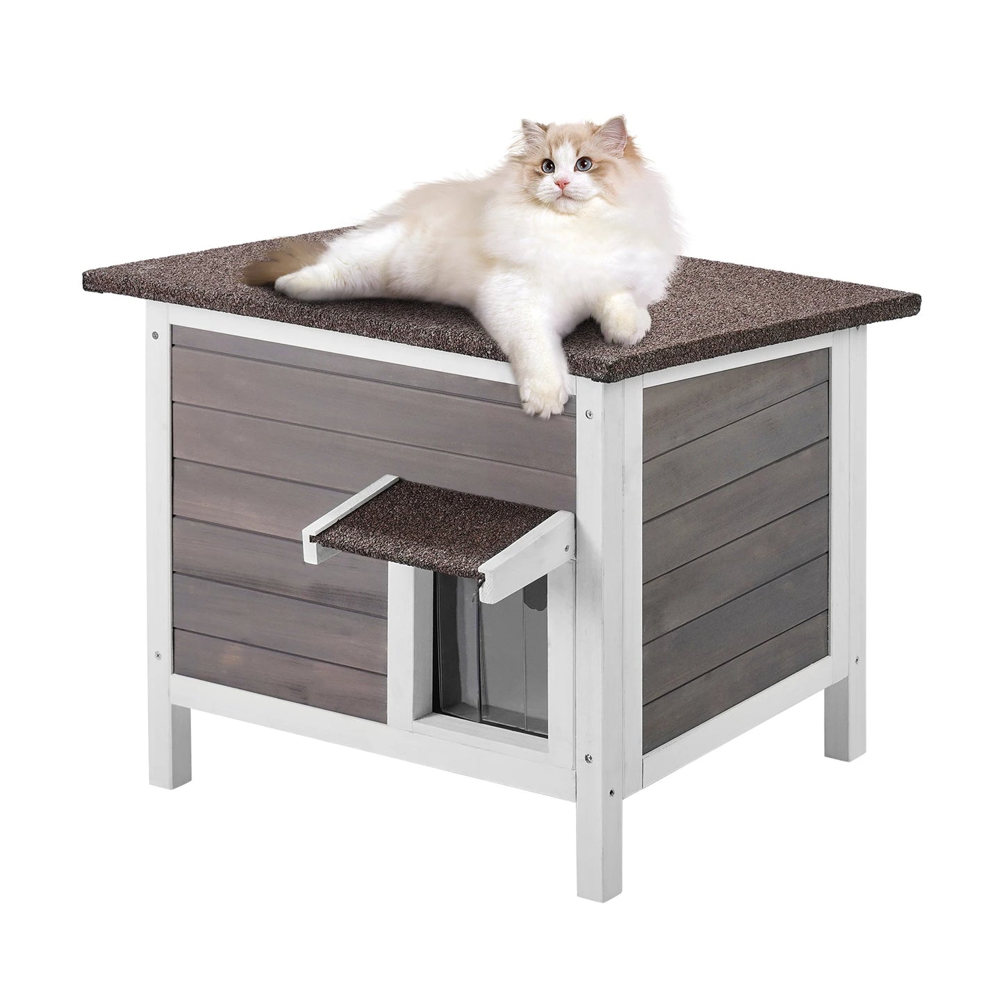 SucceBuy Outdoor Cat House Weatherproof Feral Shelter Insulated Wooden