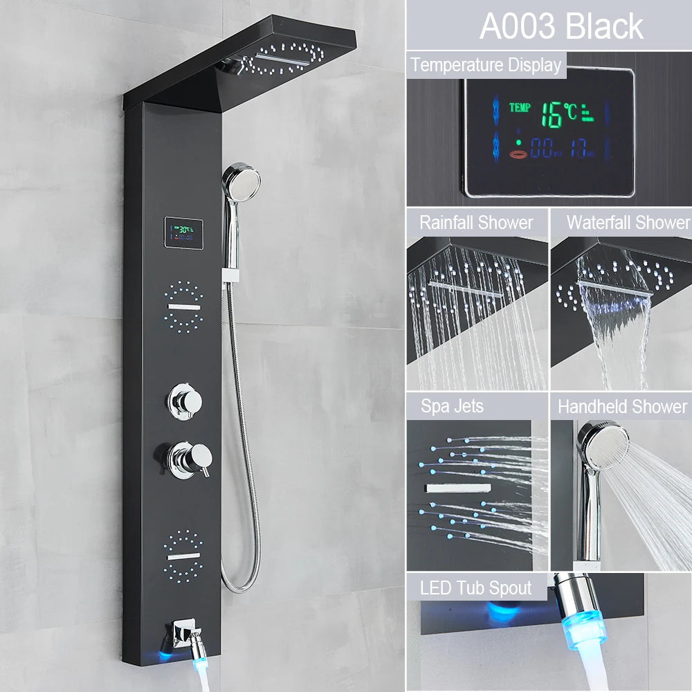 Suguword LED Shower Panel Column With Massage And Temperature Display