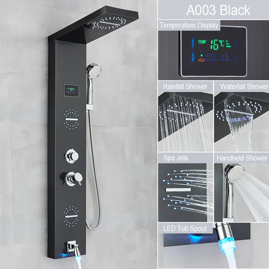 Suguword LED Shower Panel Faucet With Digital Temperature Display