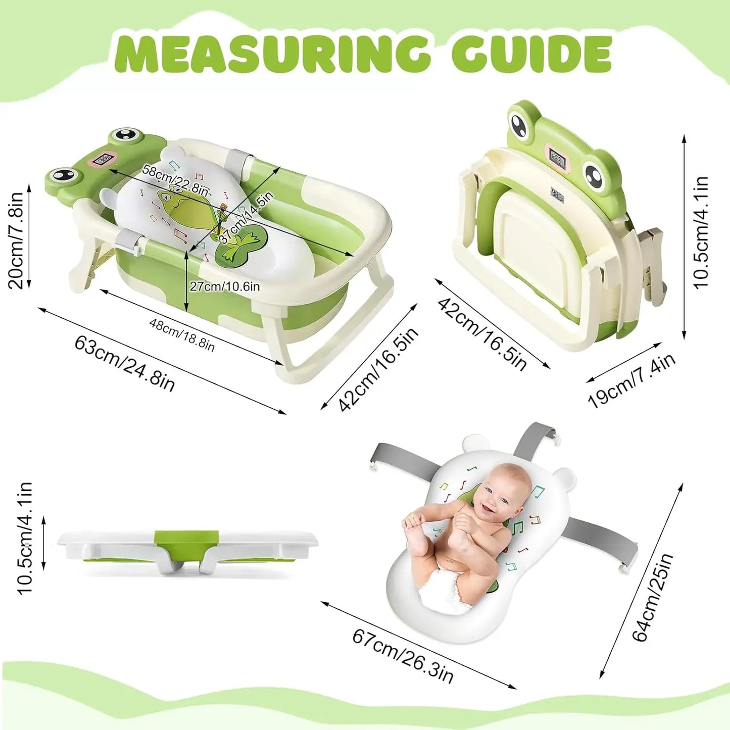 Baby Foldable Bath Tub With Thermometer Cushion Cap Brush