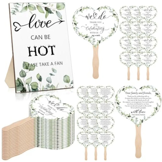 100 Pcs Wedding Handheld Fans Wood Handle And Love Sign