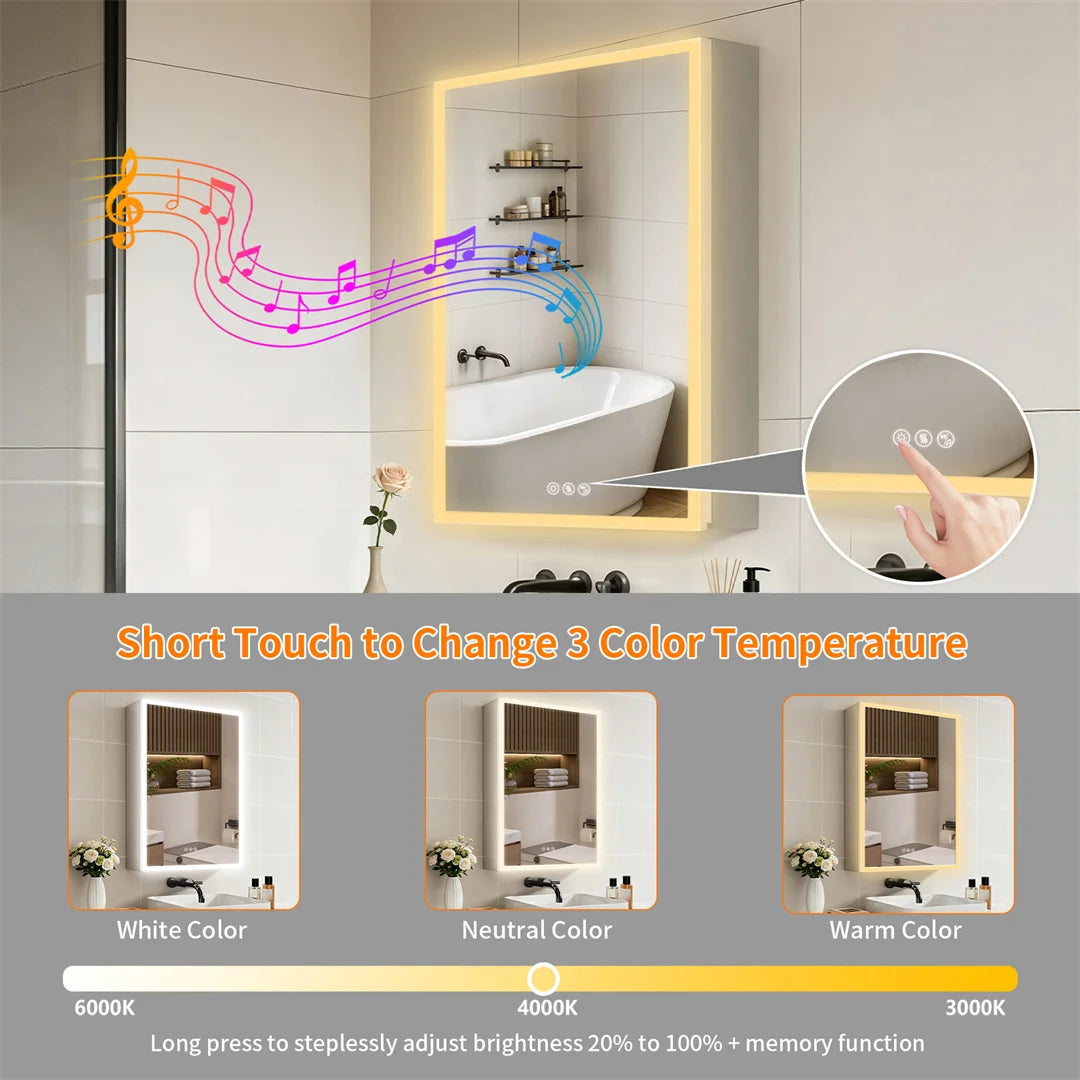Luvodi Wall Mounted Led Bathroom Cabinet With Bluetooth Speaker Demirror