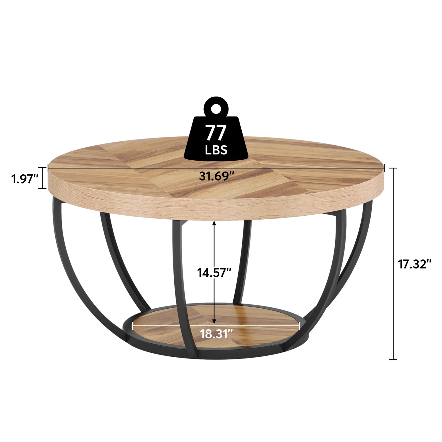 Tribesigns Round Coffee Table With Two Tier Storage Shelves