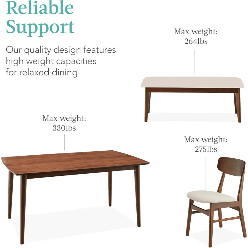 Mid Modern Wooden Dining Table With Upholstered Chairs Rubberwood Set