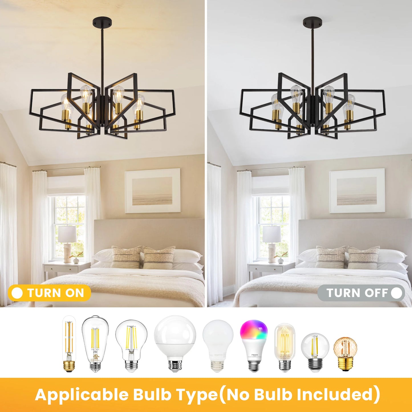 8-Light Geometric Chandelier With Adjustable Height Pendant Light