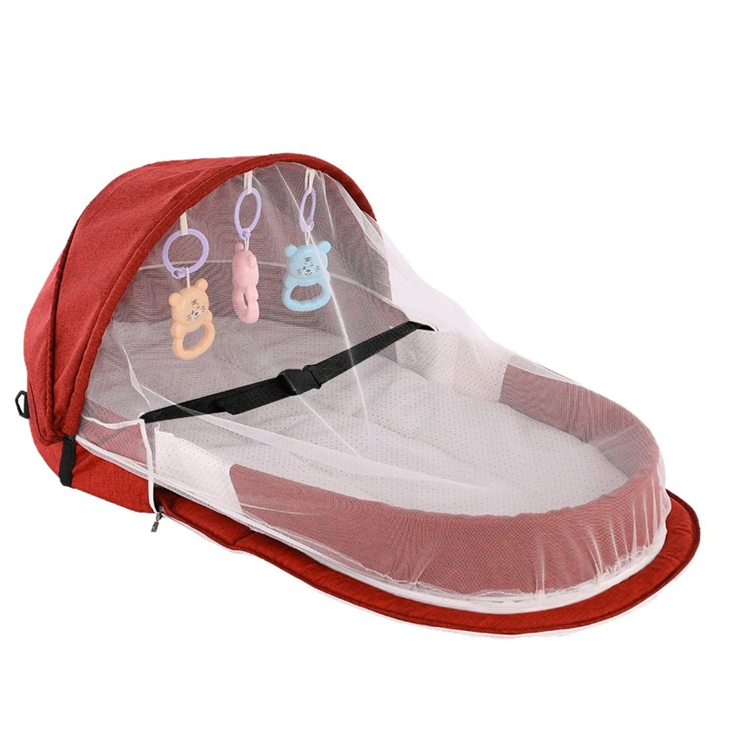 Portable Folding Baby Bed Crib With Net And Awning