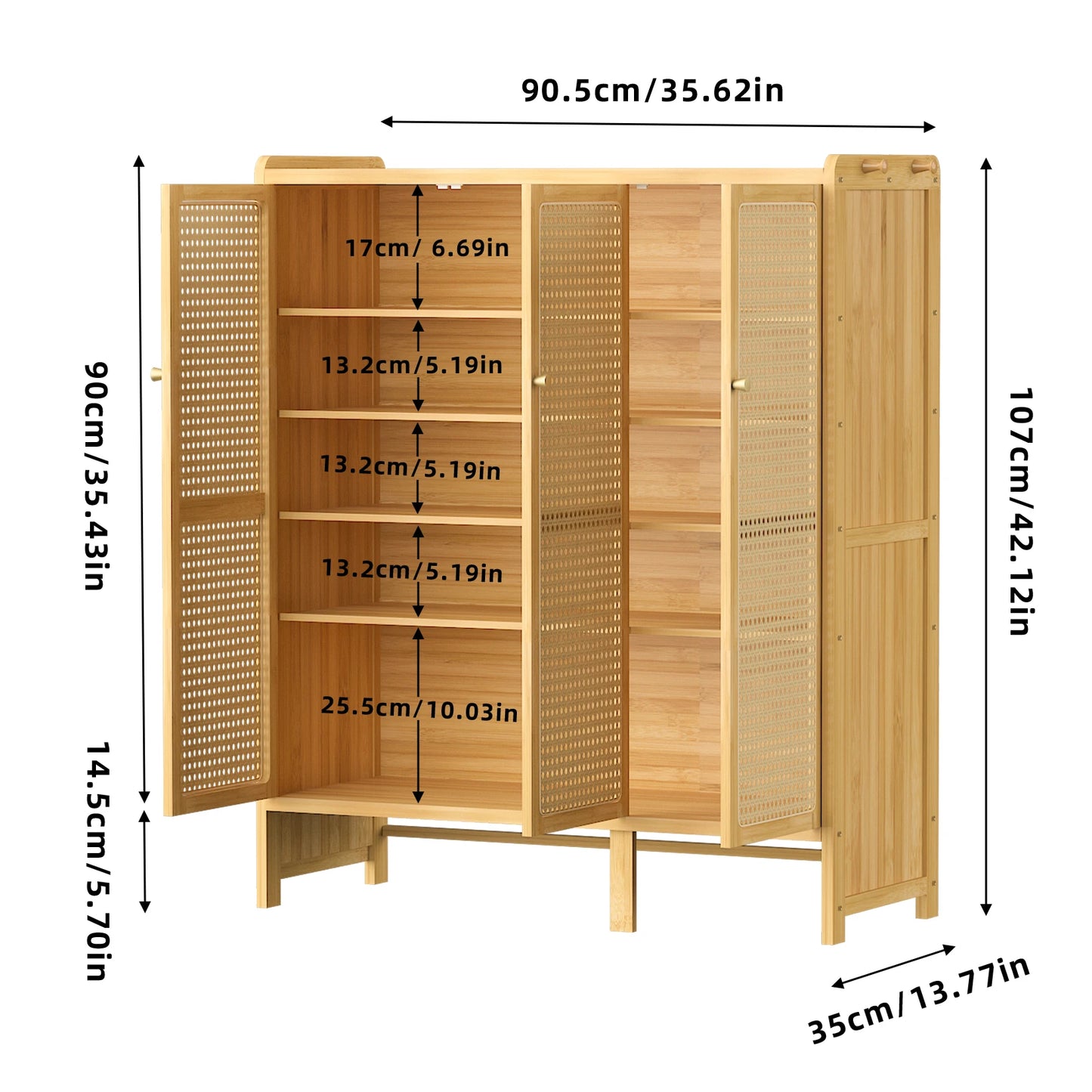 Wisfor Bamboo Shoes Rack Organizer Cabinet With Doors Six Tiers