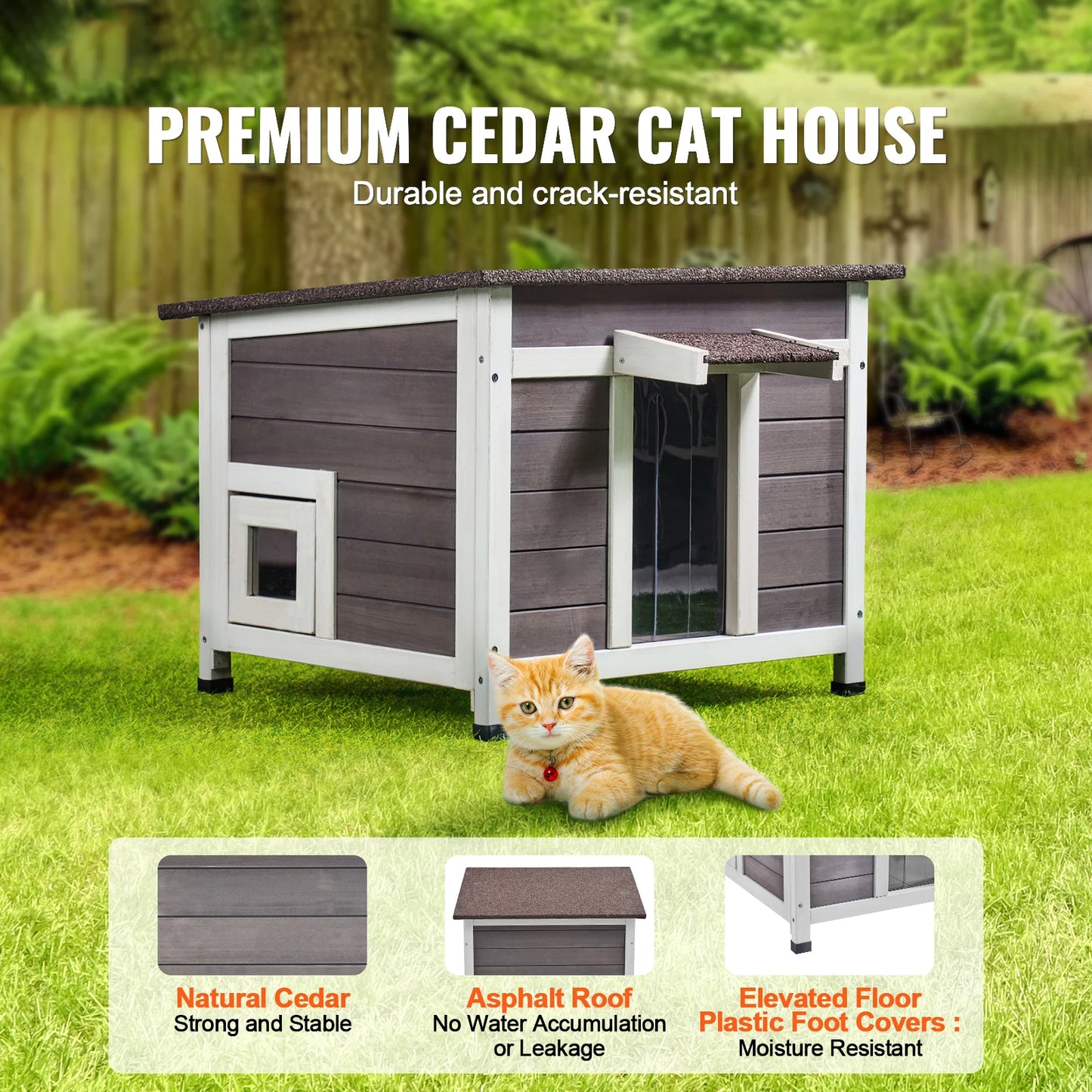 SucceBuy Outdoor Cat House Weatherproof Feral Shelter Insulated Wooden