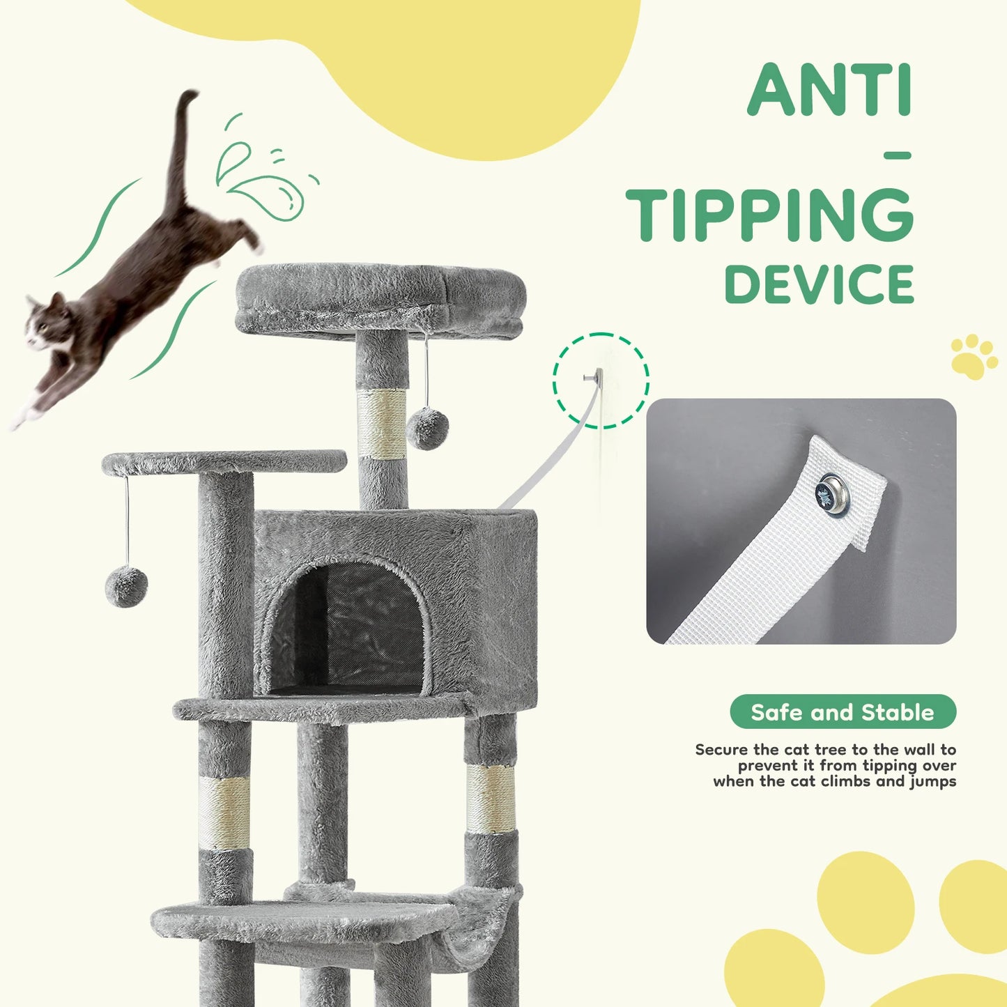 JHK Four Tier Cat Tree Multilevel Climbing Tower With Sisal Posts