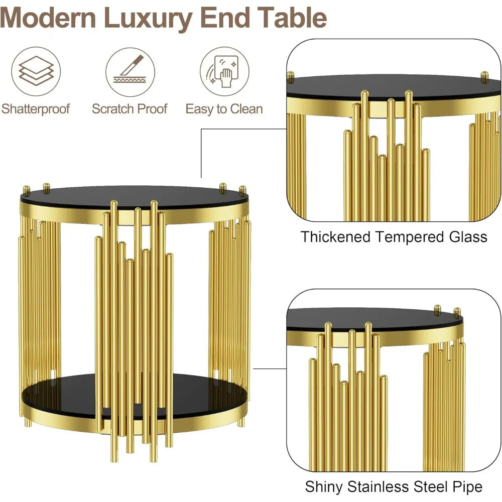 Round Glass End Table With Stainless Steel Irregular Leg